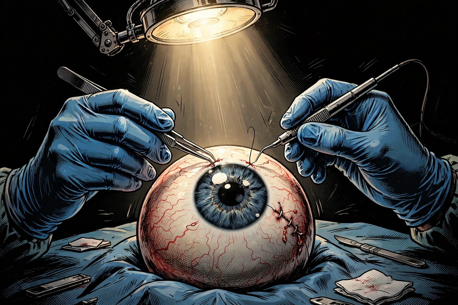 A surgeon operating on an eyeball